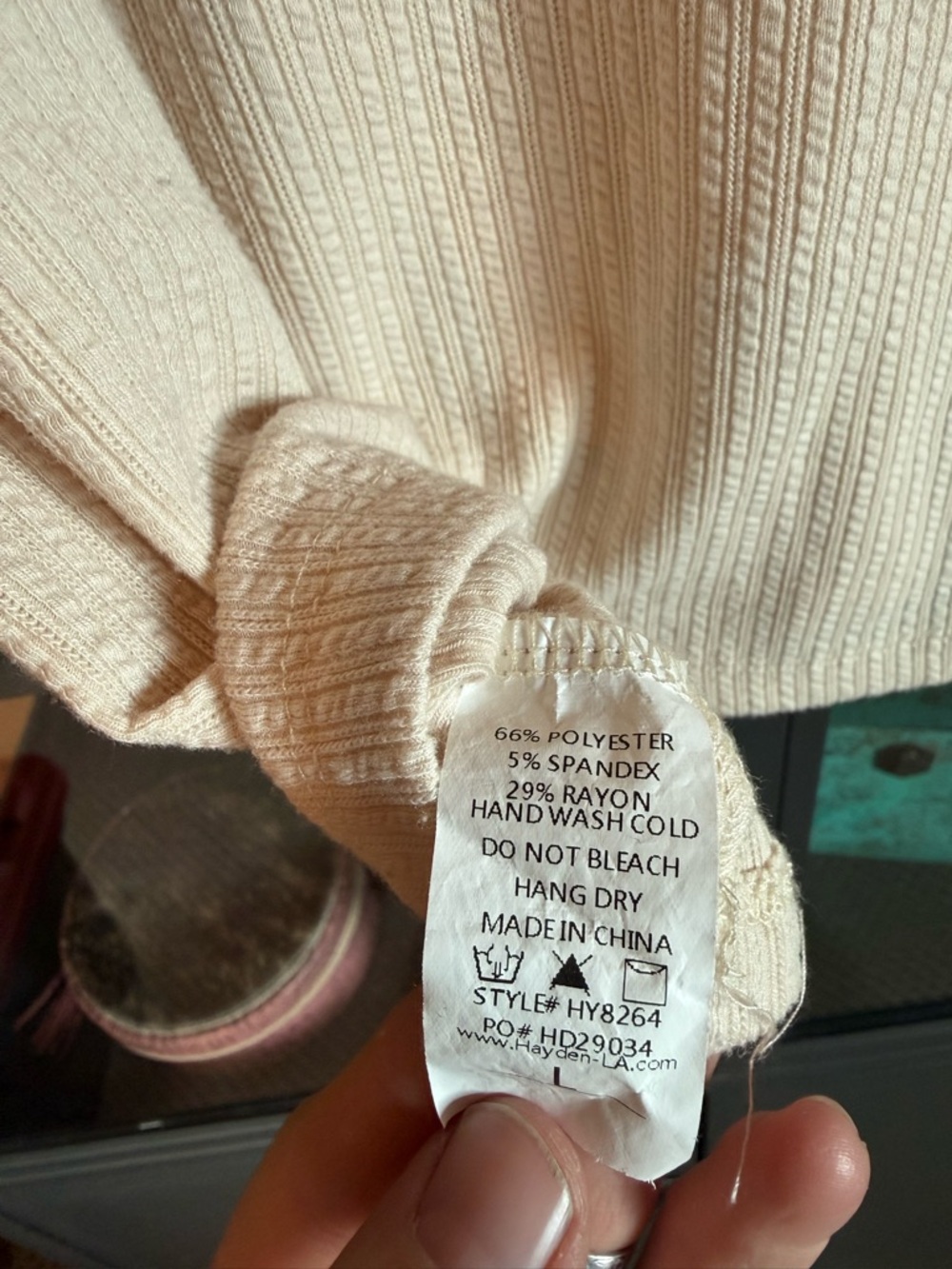 Hayden Cream Ribbed Ruffle Shoulder Top - Picture 4 of 5